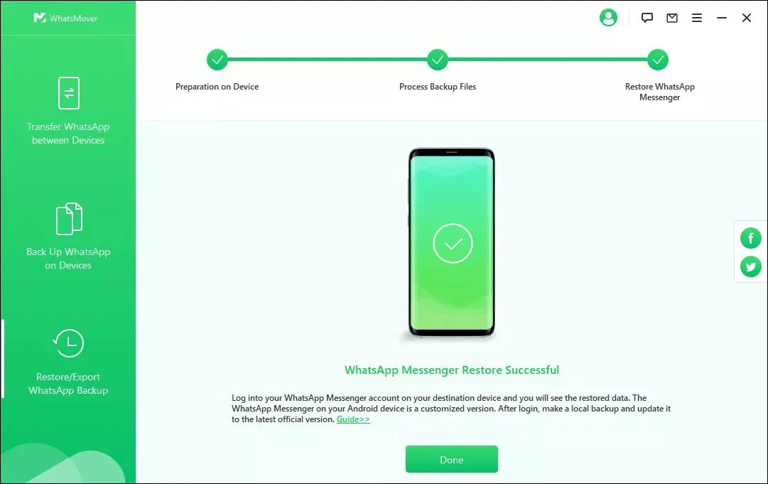 8. Restore Successful WhatsMover