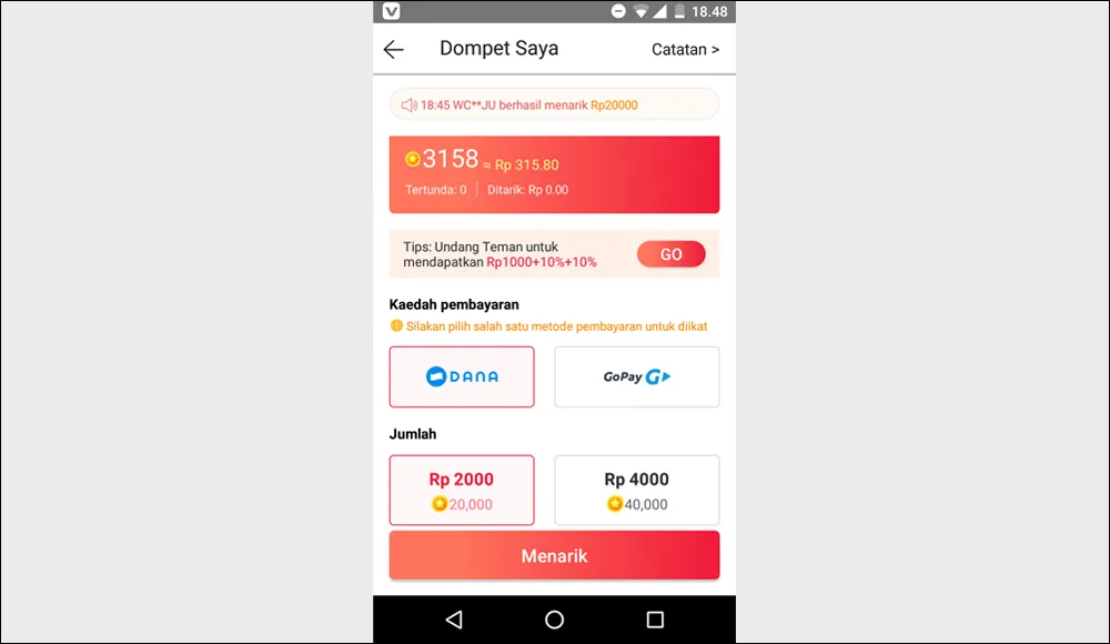 Penarikan Uang Aplikasi VidMate Cash