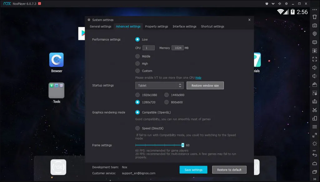 Advanced Settings NoxPlayer