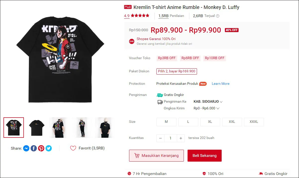 Beli Kaos Kremlin Anime Rumble Luffy