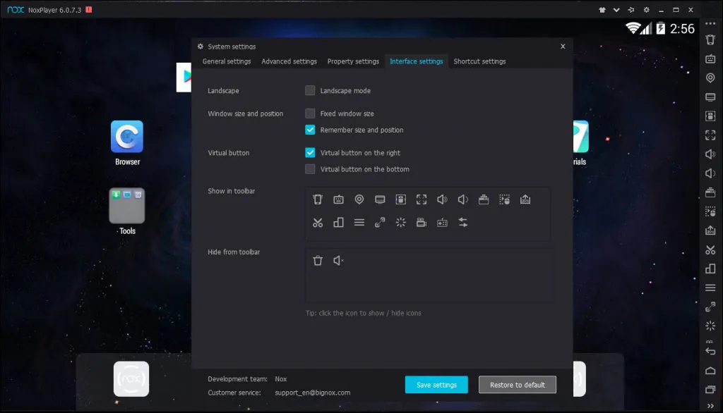 Interface Settings NoxPlayer
