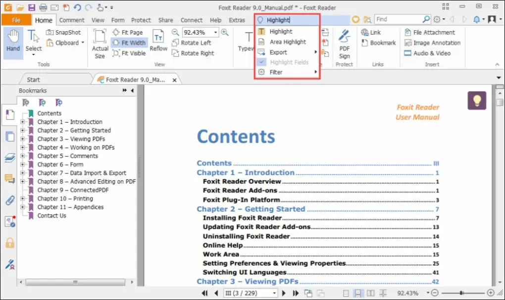 3 List Content Foxit Reader