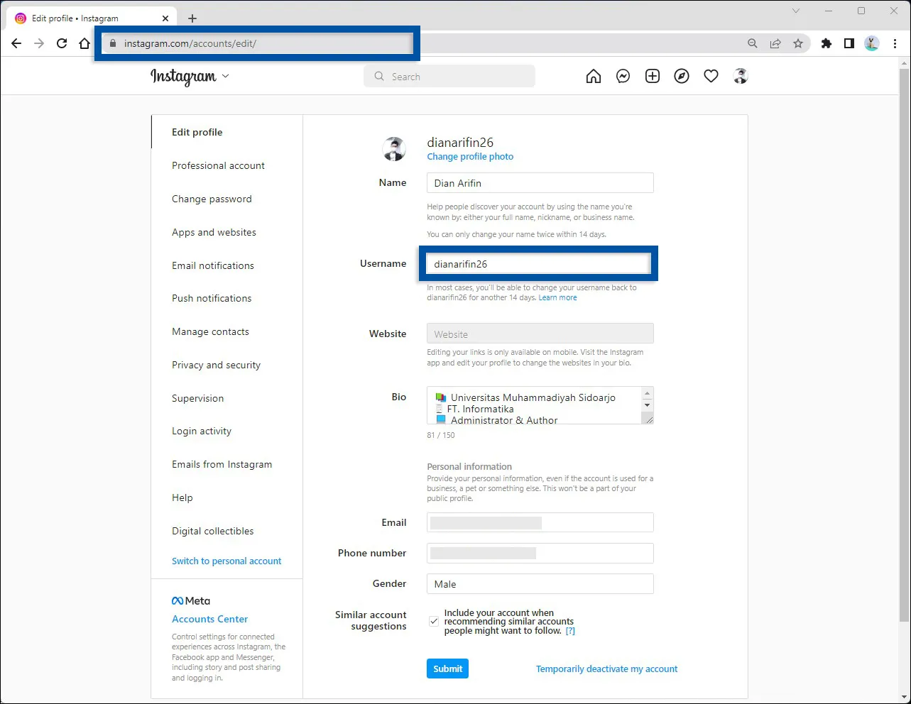Cara Mengganti Username Instagram di PC dan Laptop