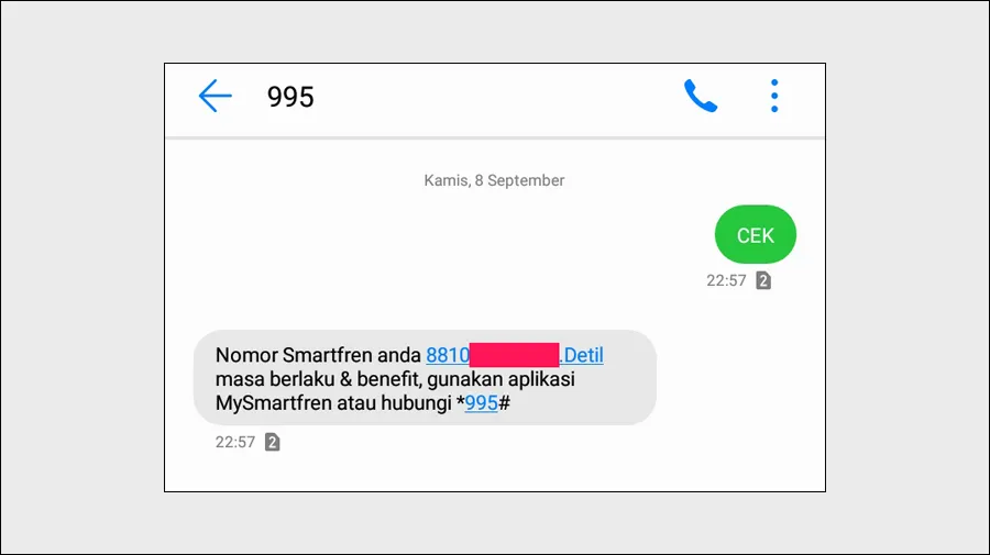 cek nomor smartfren lewat SMS