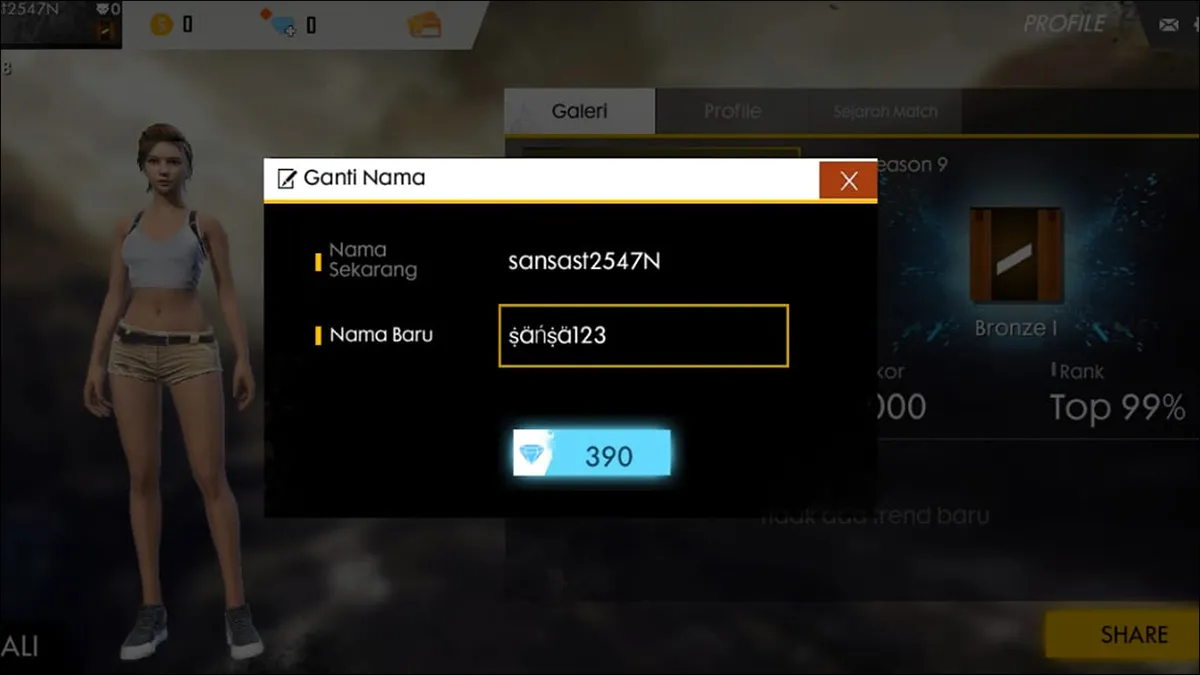 Cara mengganti nama FF