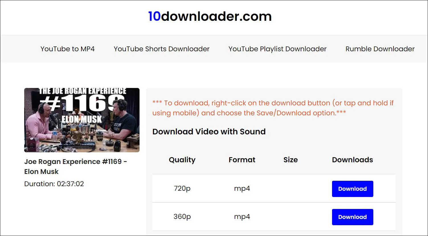 3 Download video YouTube dari 10Downloader