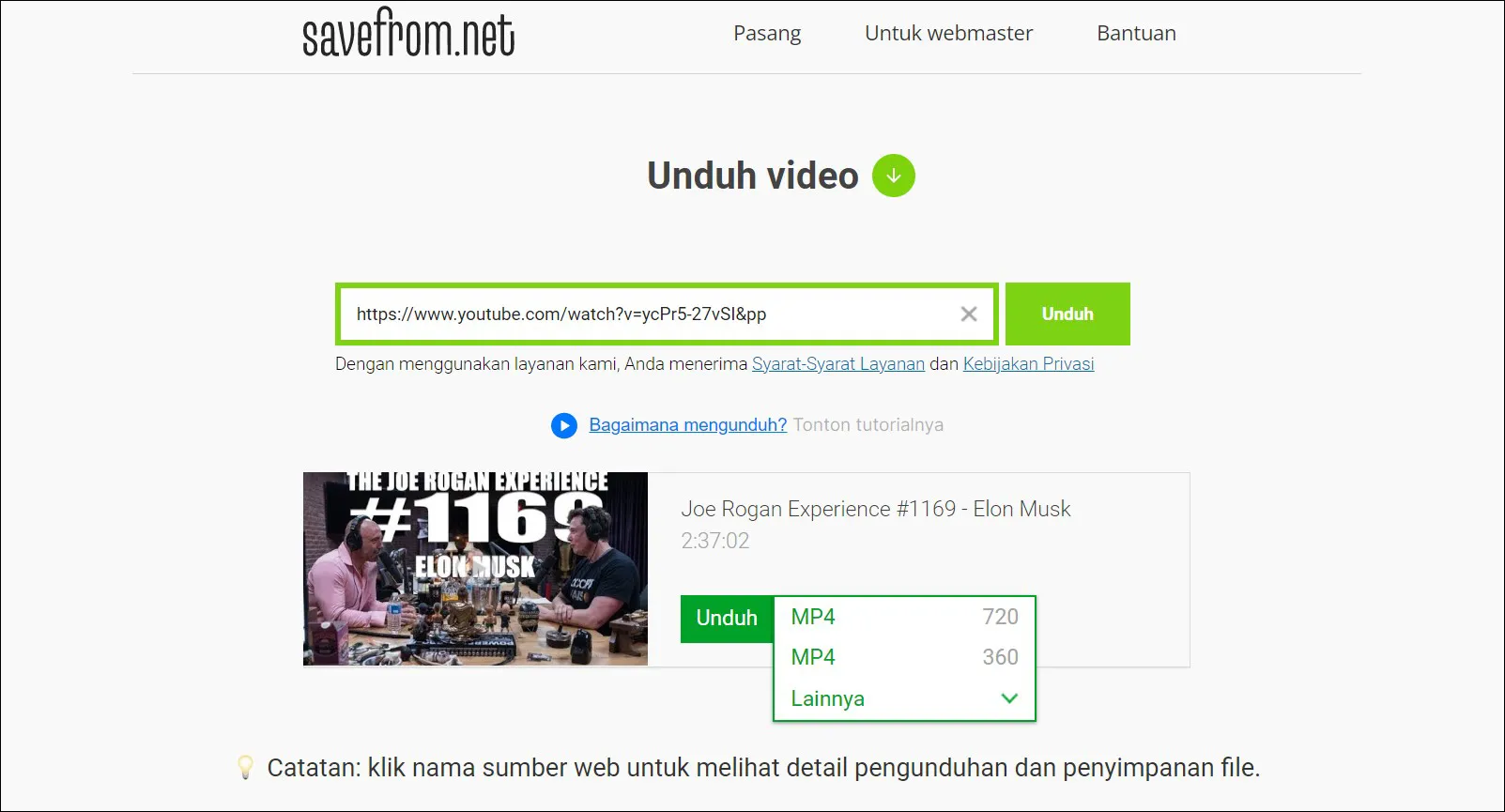3 Download video YouTube dari Savefrom.net