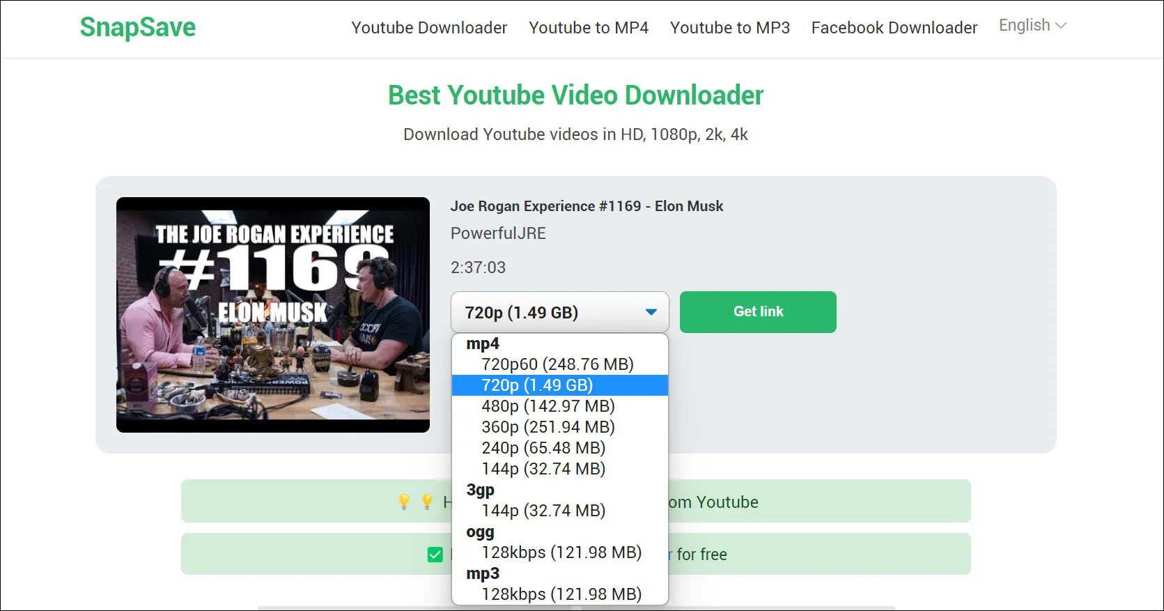 3 Pilih format video yang ingin di download