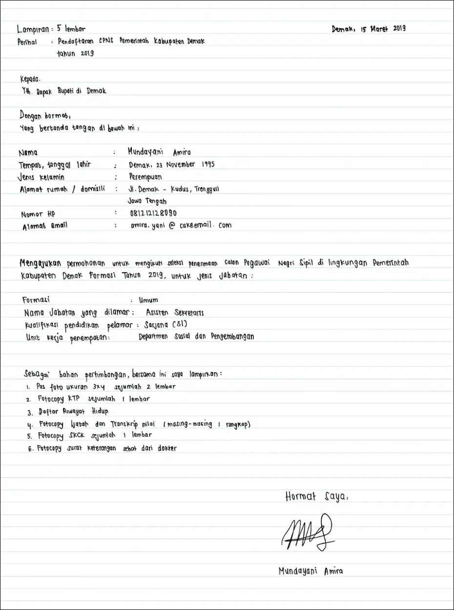Surat Lamaran Kerja CPNS 1