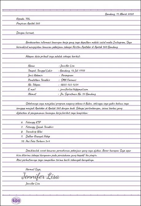 Surat Lamaran Kerja Fresh Graduate