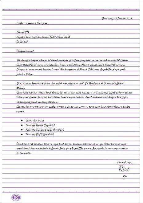 Surat Lamaran Kerja Kesehatan