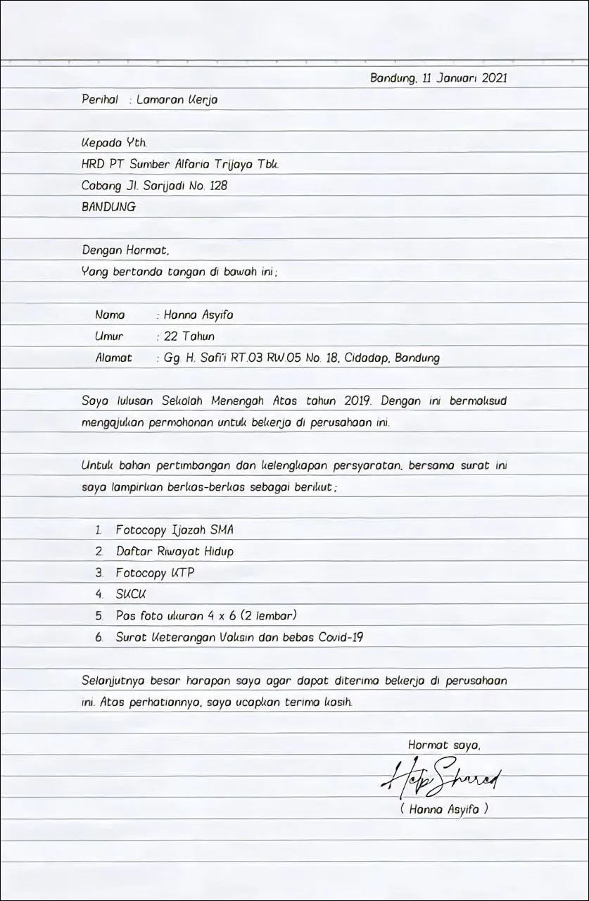 Surat Lamaran Kerja Perusahaan