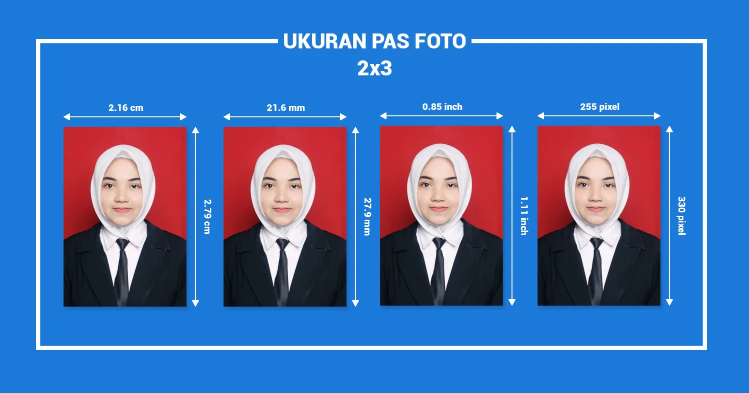 Ukuran Pas Foto 2 x 3 dalam cm, mm, inchi, pixel
