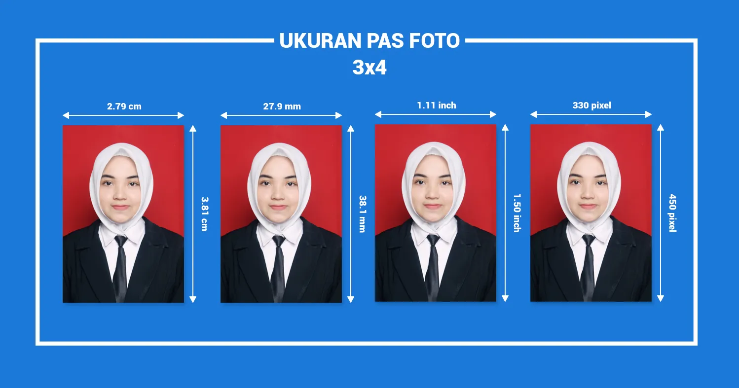 Ukuran Pas Foto 3 x 4 dalam cm, mm, inchi, pixel