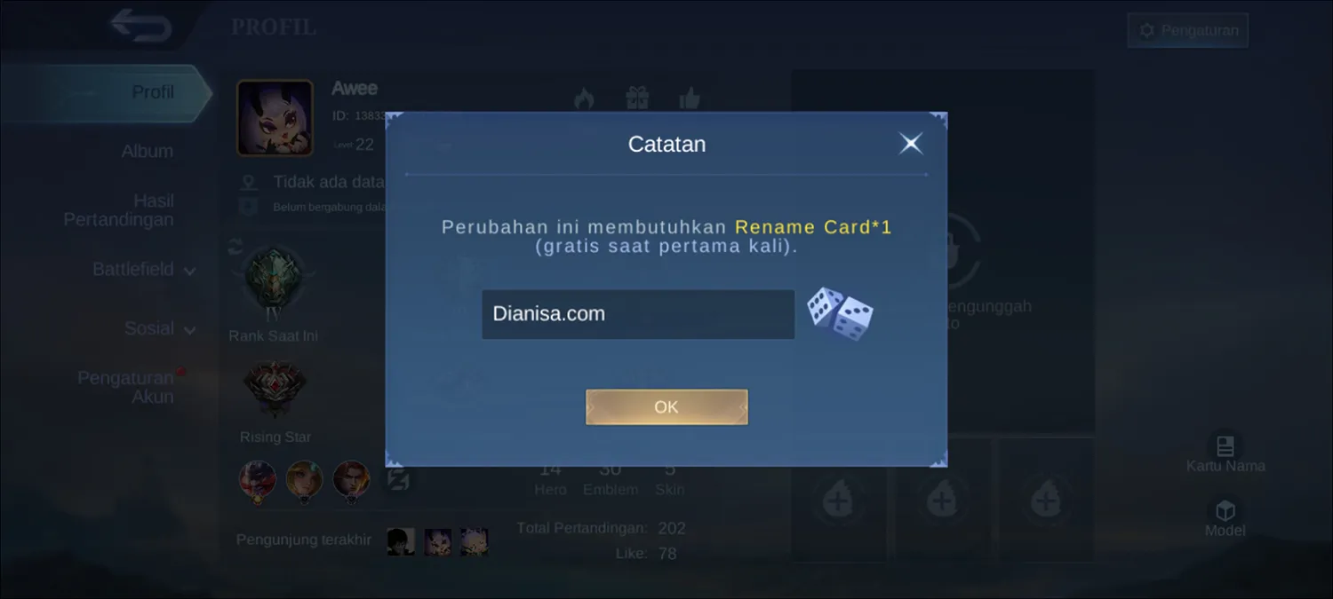 Cara Mengganti Nickname Mobile Legends