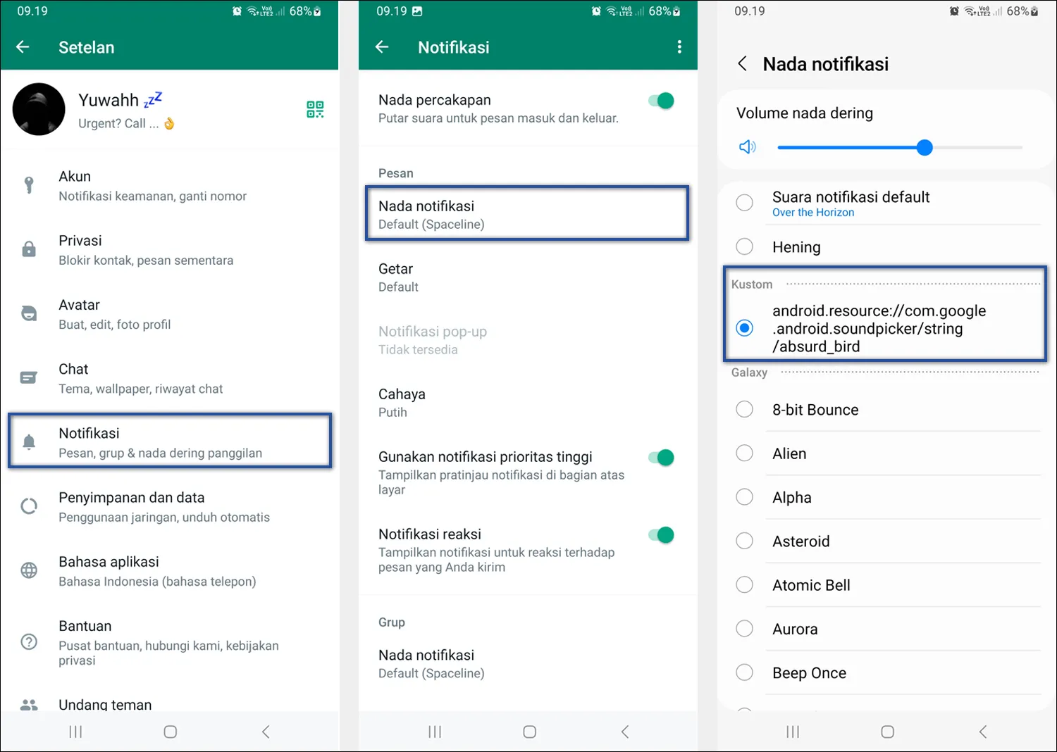 Mengganti Nada Dering Pesan WA