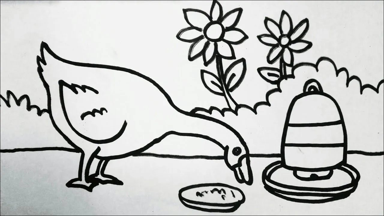 17 Flora dan Fauna, seekor bebek di pekarangan sedang makan