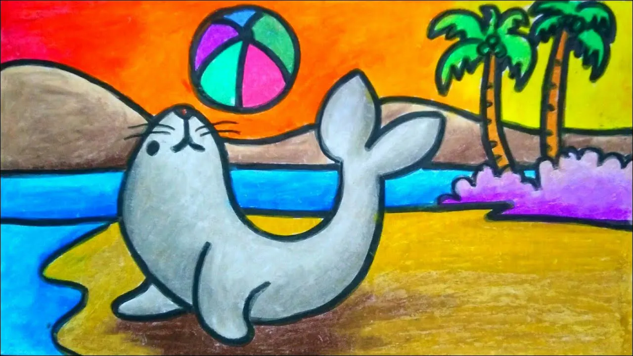 2 Seekor Lumba-lumba bermain bola di tepi pantai