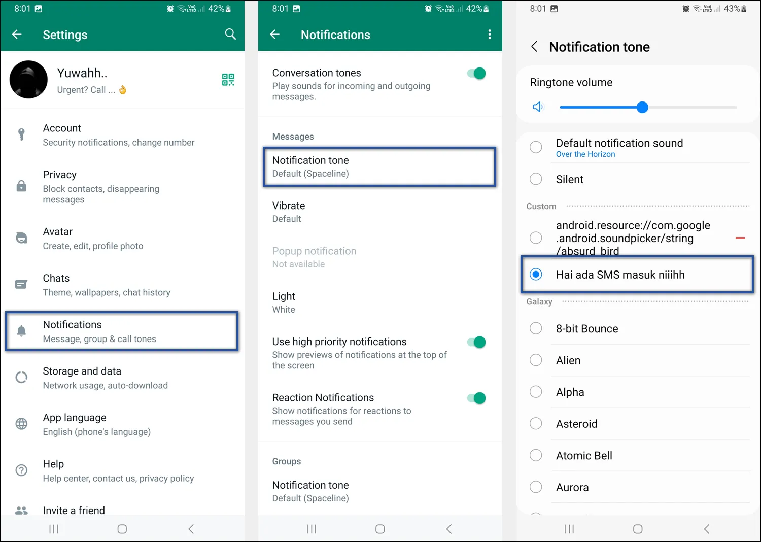 Mengubah Nada Dering SMS WA