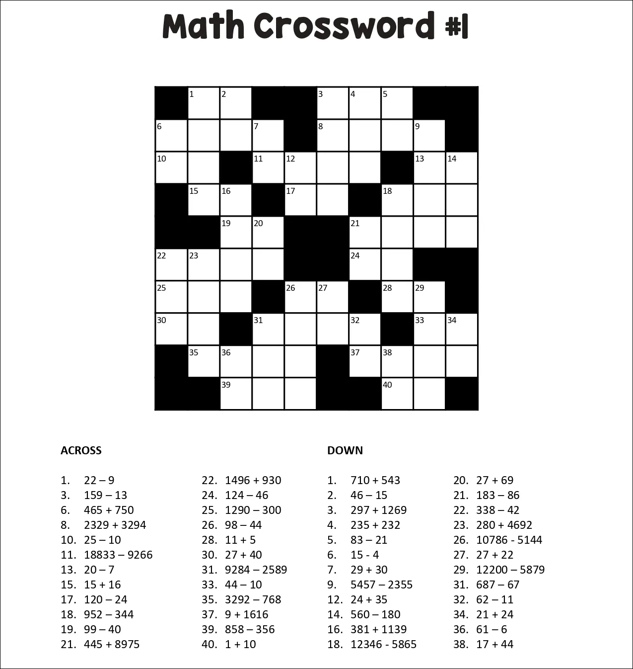 Teka Teki Silang Matematika