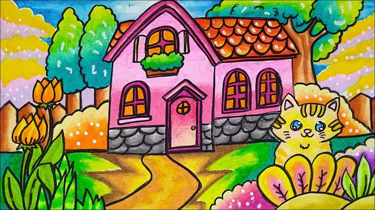 19 Gambar rumah dengan pewarnaan gradasi yang penuh warna cerah