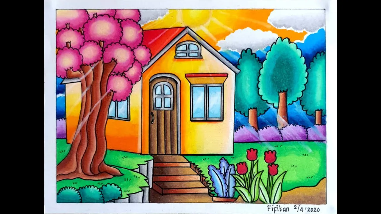 3 Gambar rumah simple penuh warna gradasi