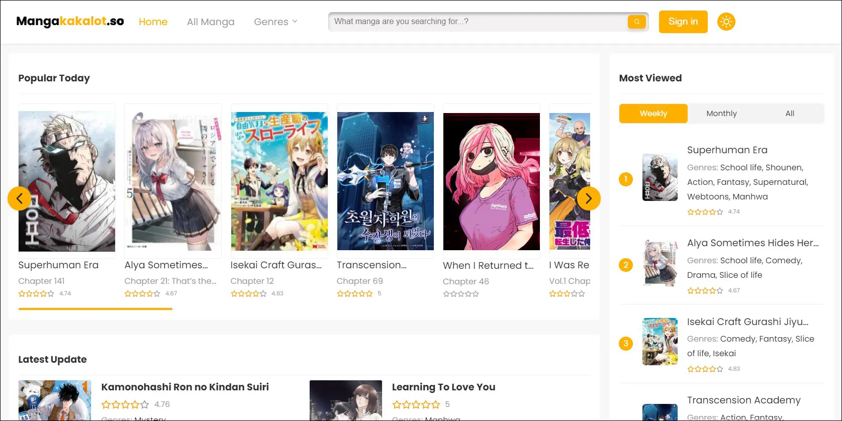 Homepage Mangakakalot