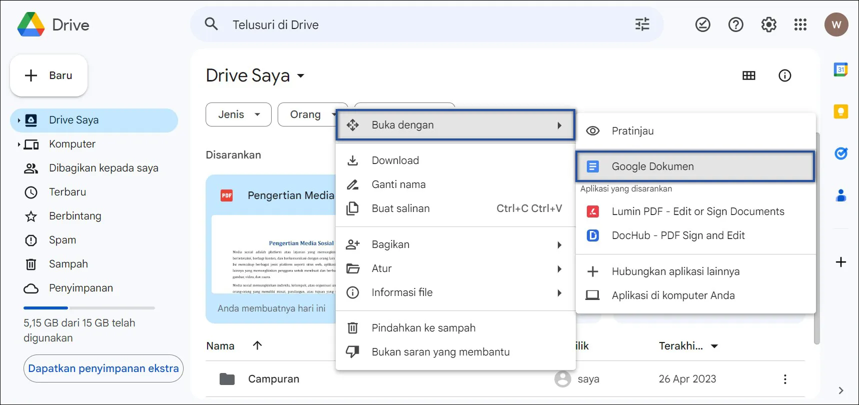 Konversi PDF ke Word via Google Docs