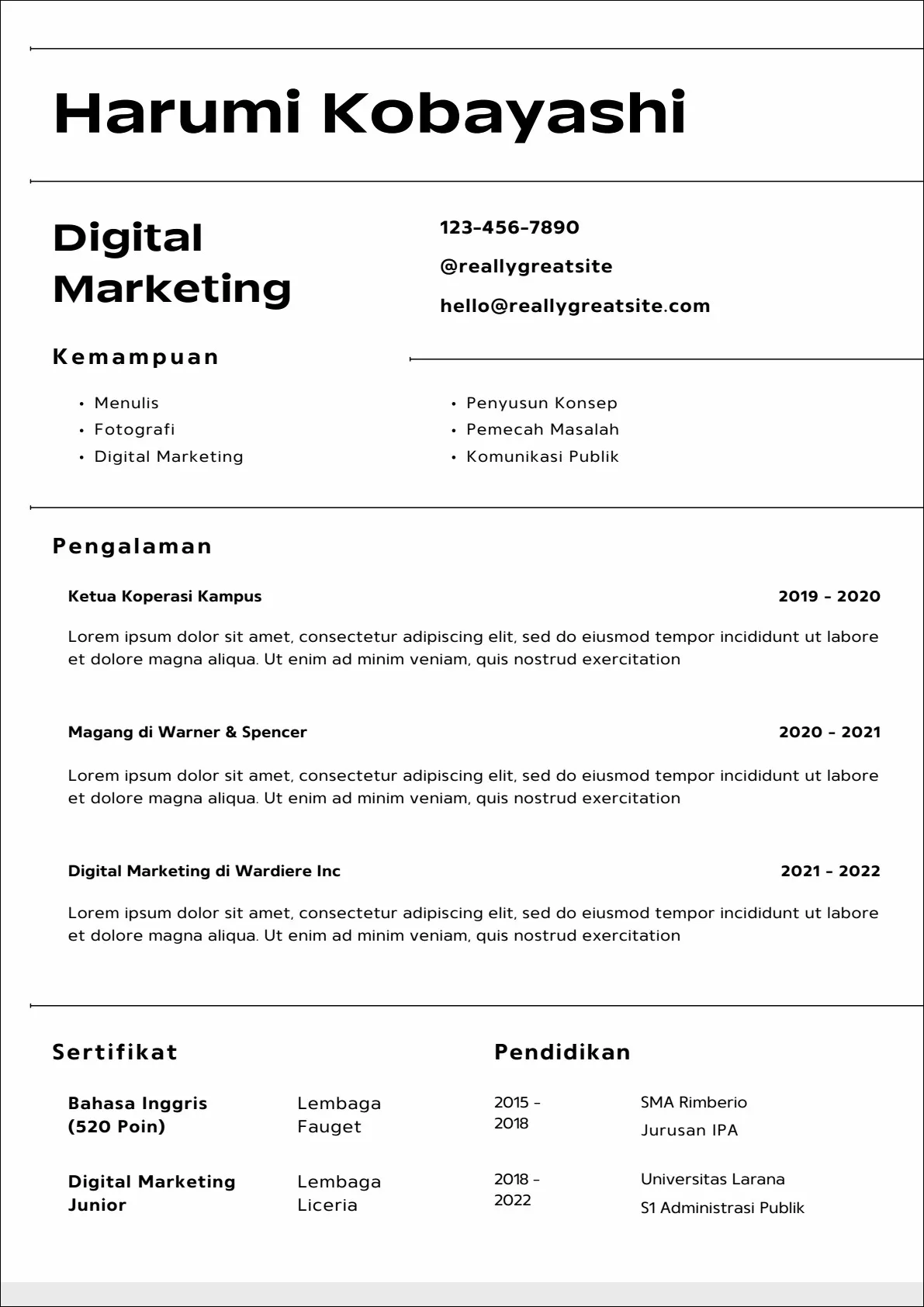 15 CV Digital Marketing Bisnis Digital