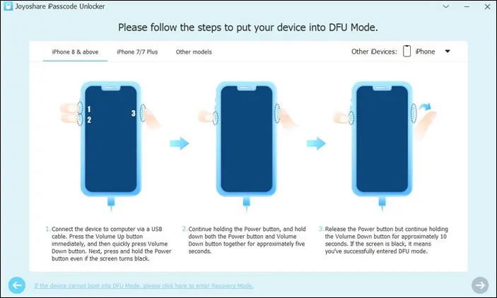 2. DFU Mode Joyoshare iPasscode Unlocker