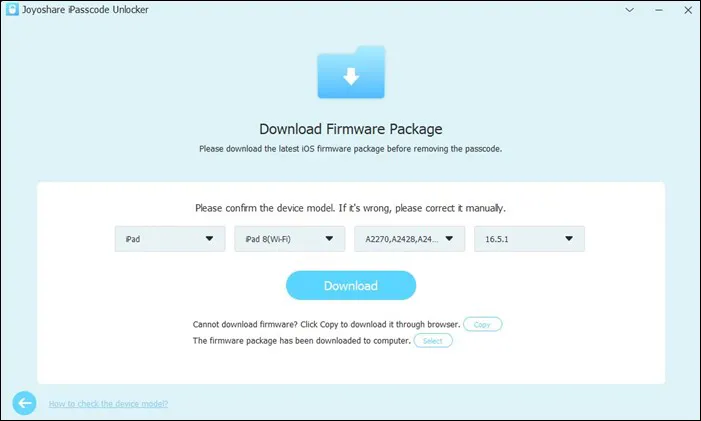 3. Unduh Firmware di Aplikasi Joyoshare iPasscode Unlocker