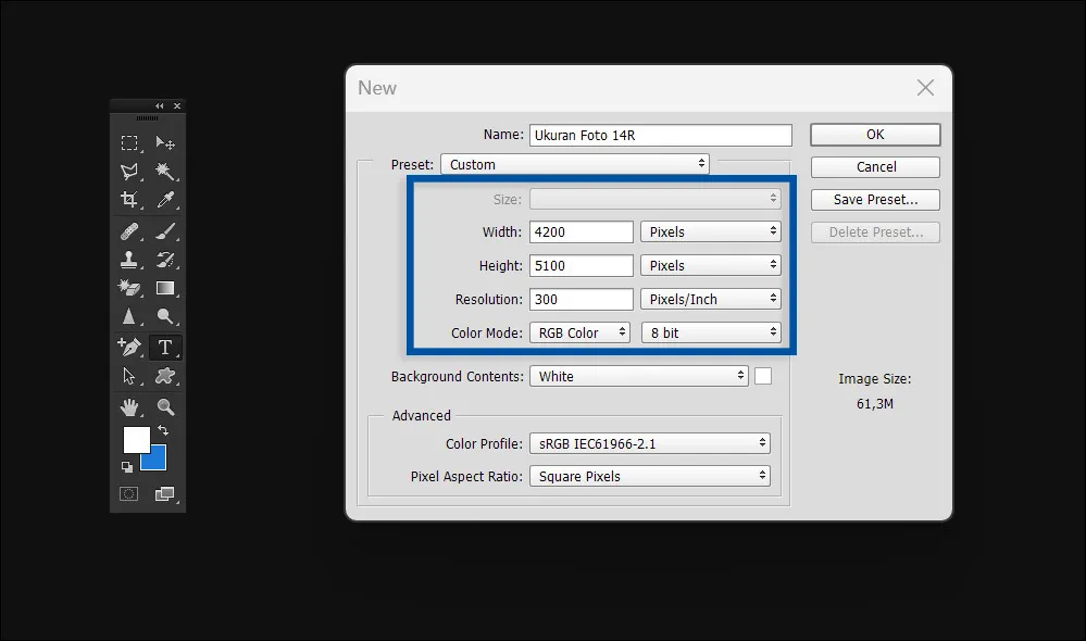 1 Buat file baru ukuran 14R