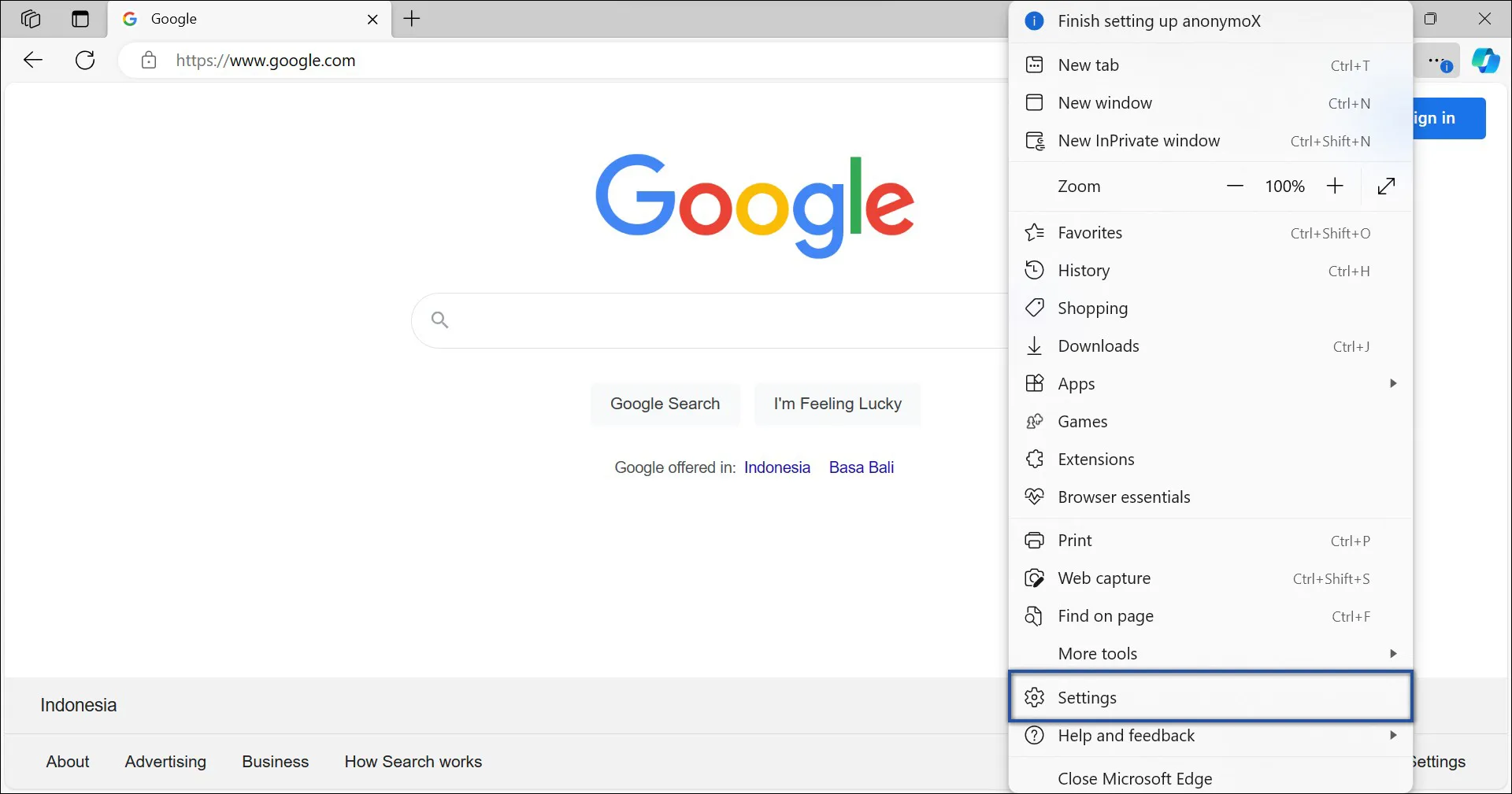 1. Pengaturan Microsoft Edge Desktop