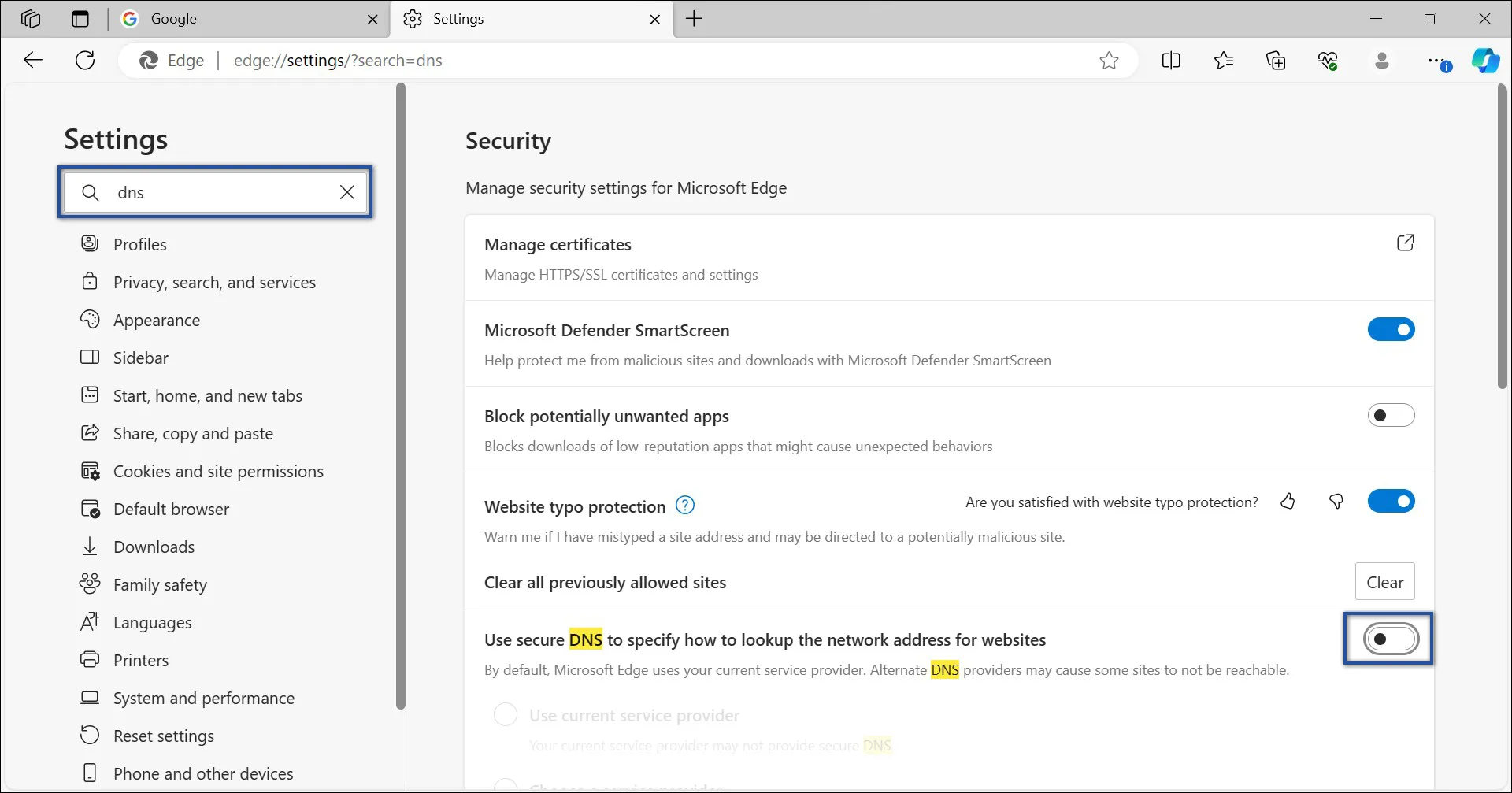2. Aktifkan Secure DNS di Microsoft Edge