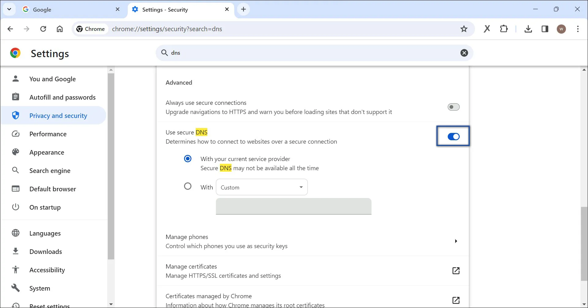3. Mengaktifkan Secure DNS di Google Chrome