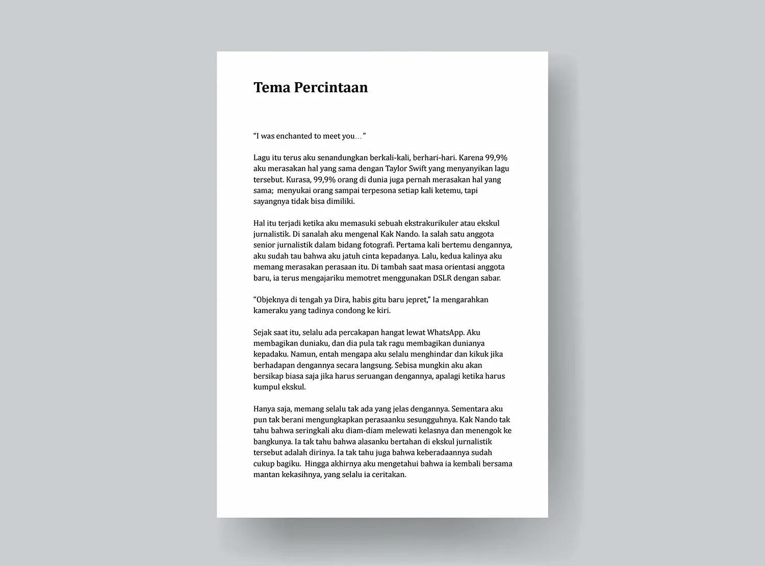 Cerpen Kehidupan Dengan Tema Percintaan