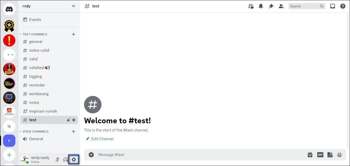 01. Buka Menu Pengaturan Pengguna Discord PC
