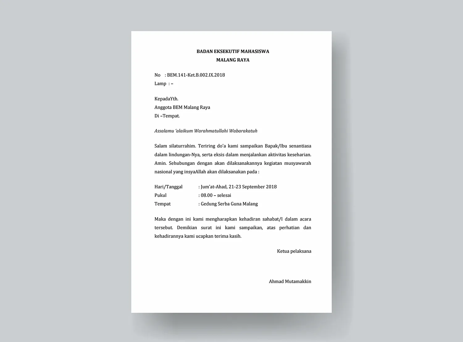 1. Contoh Surat Undangan Resmi BEM Mahasiswa