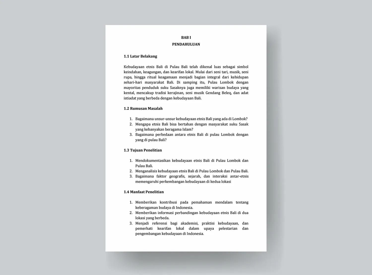 1. Makalah Penelitian Kebudayaan Etnis Bali di Pulau Lombok dan Bali