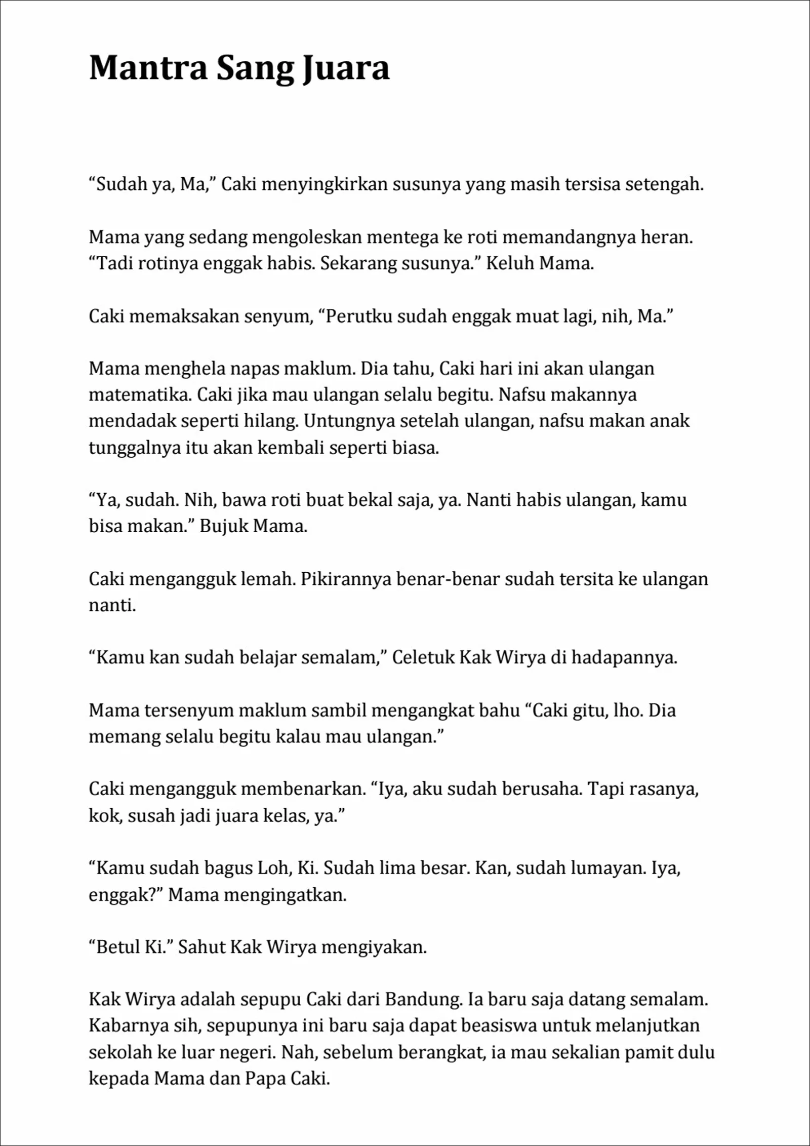 17. Cerpen Kehidupan - Mantra Sang Juara