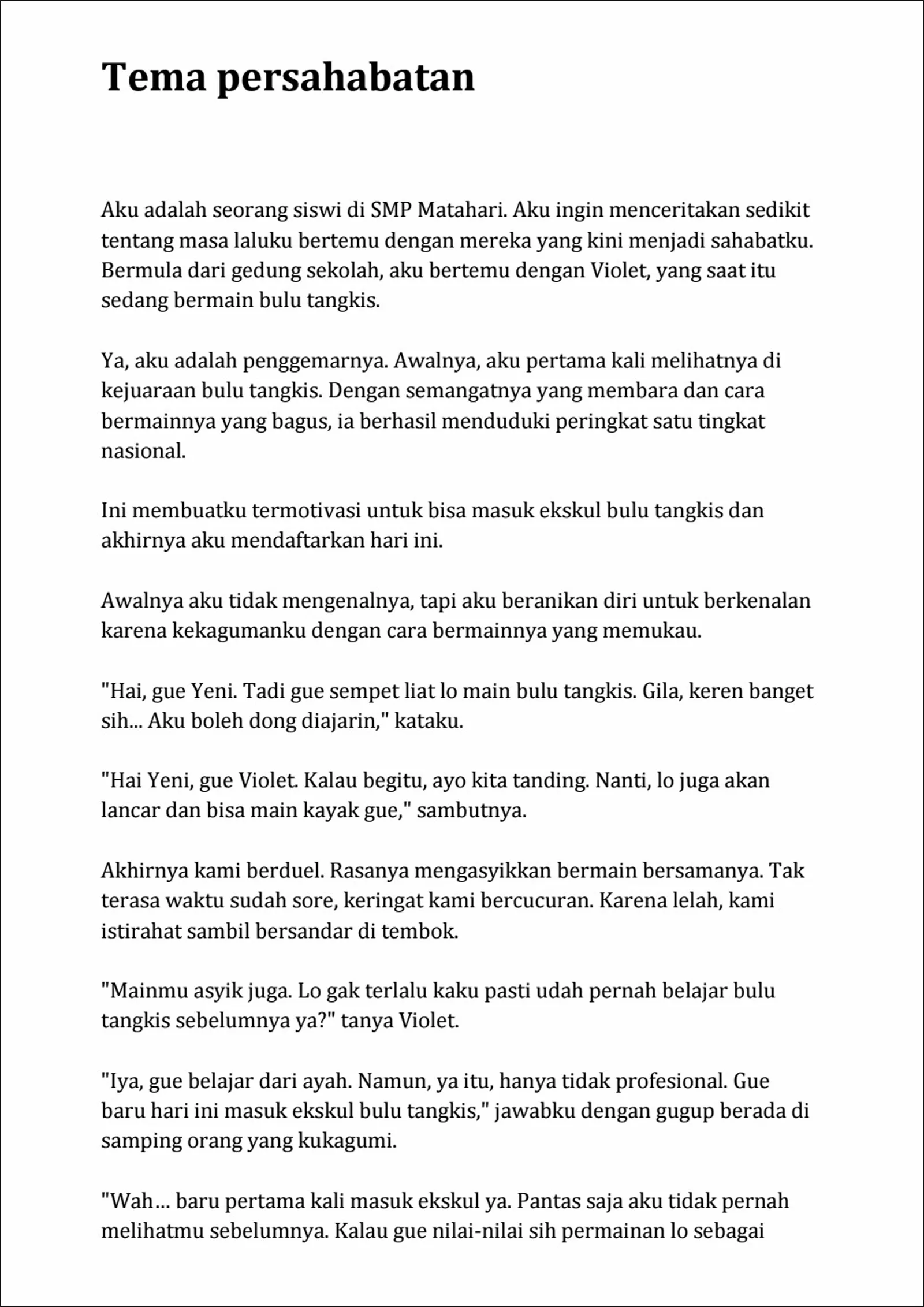 2. Cerpen Kehidupan - Tema persahabatan