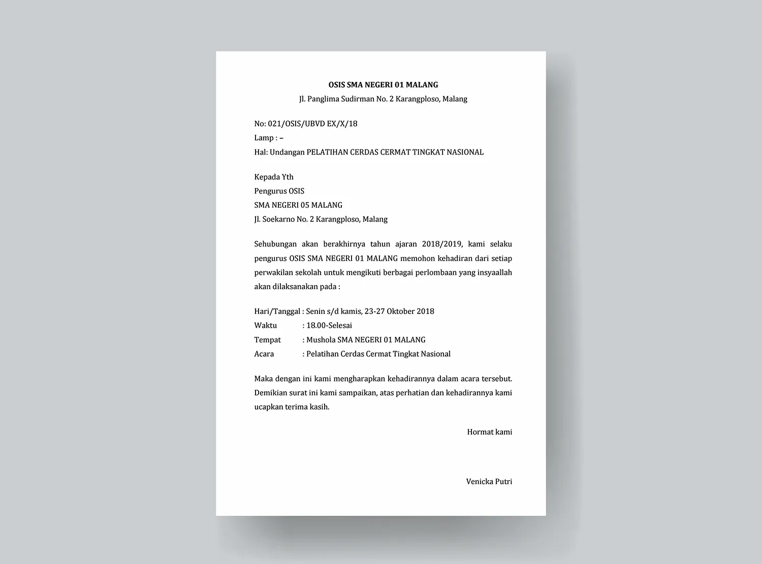 2. Contoh Surat Undangan Resmi OSIS