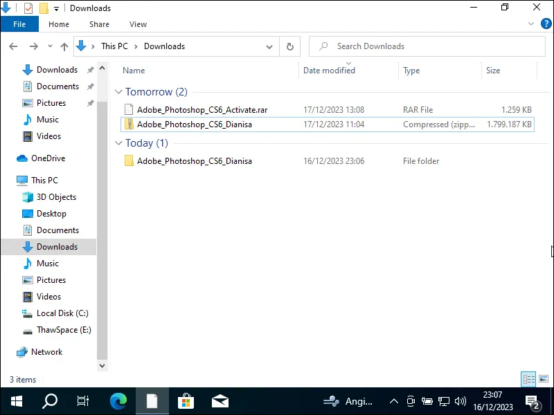 2. Hasil ekstrak file download Adobe Photoshop CS6