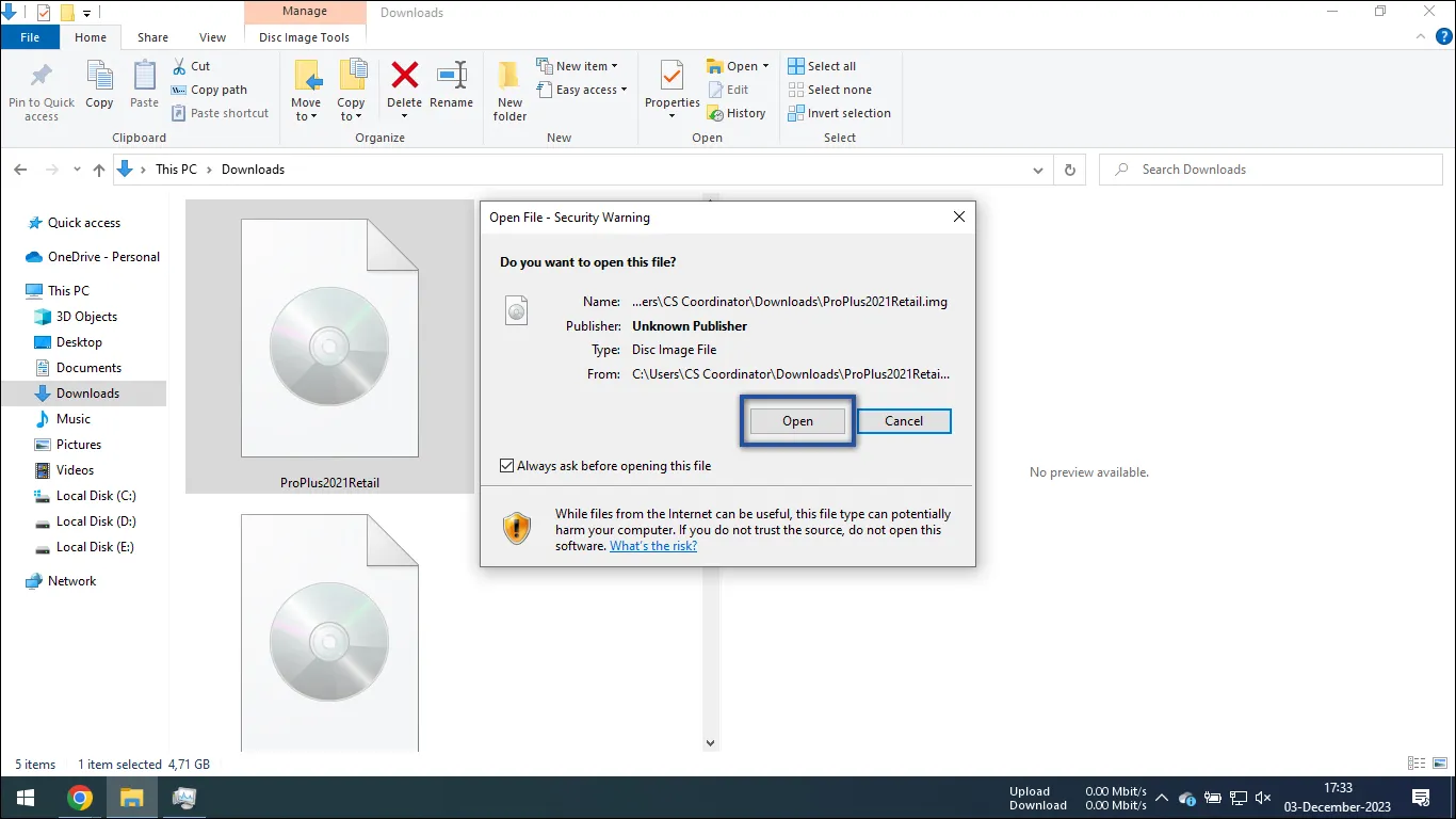 2. Kotak security warning instalasi Microsoft Office 2021