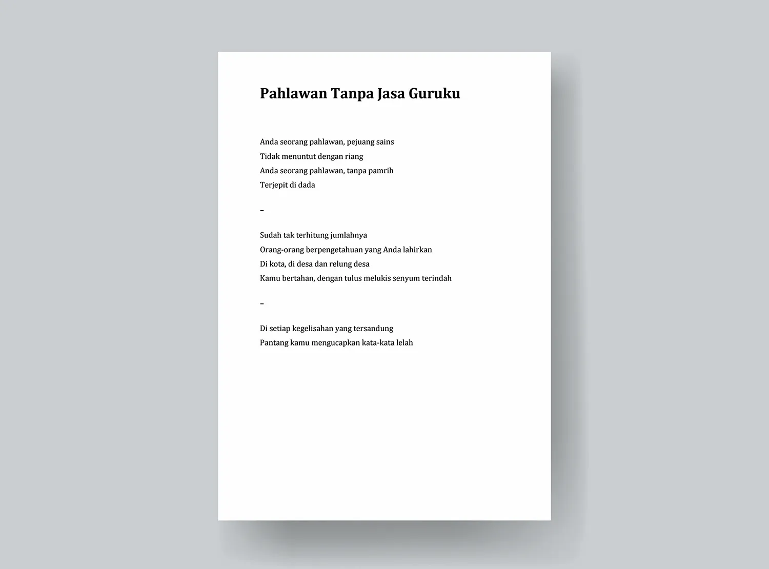 2. Puisi Pahlawan Tanpa Jasa Guruku