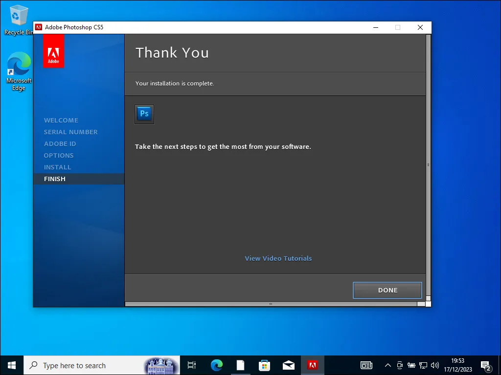 3-10. Instalasi Adobe Photoshop CS5 selesai