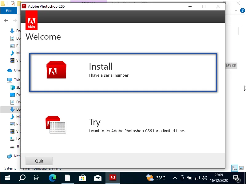 3-3. Kotak dialog pemilihan instalasi Adobe Photoshop CS6