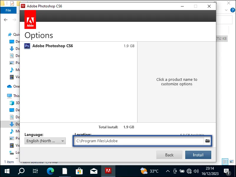 3-7. Pilih penempatan folder instalasi Adobe Photoshop CS6