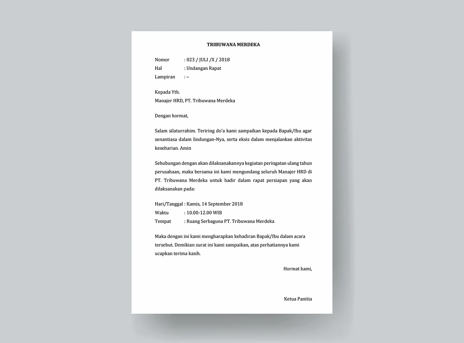 3. Contoh Surat Undangan Rapat Perusahaan