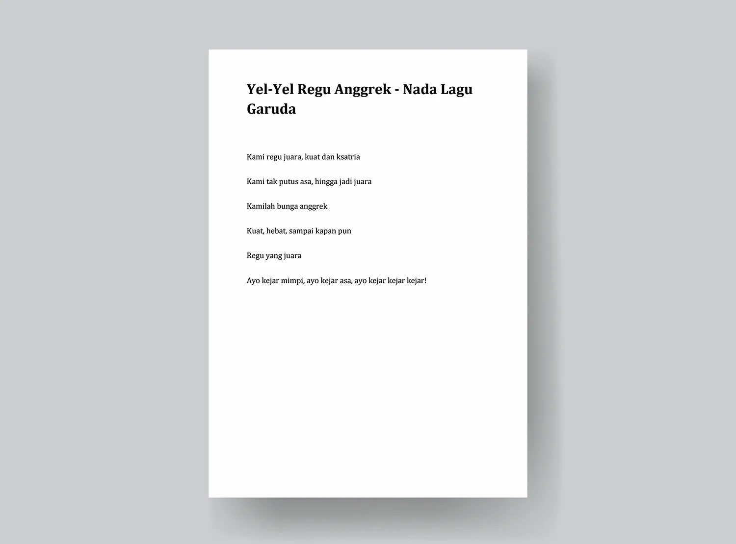 3. Contoh Yel-Yel Regu Anggrek - Nada Lagu Garuda